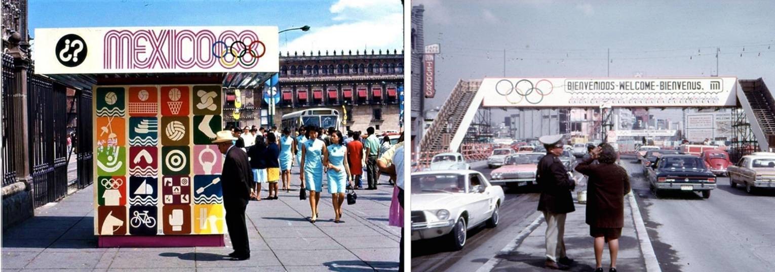 La Cuidad de México, como sede principal de los Juegos Olímpicos cambió su fisonomía y vistió sus principales escenarios y avenidas con la imagen que exaltaba que “se podía ser mexicano y contemporáneo”, al mismo tiempo.