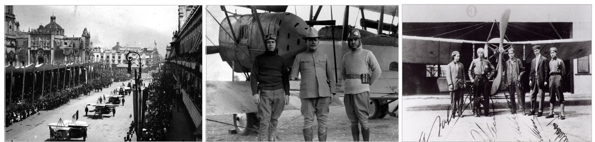 Los pioneros de la aviacion mexicana.jpg Los pioneros de la aviación mexicana, junto con los gobiernos posrevolucionarios impulsaron decididamente la navegación aérea nacional, convencidos de la necesidad de establecer un servicio civil de transporte para pasajeros y carga. Imágenes recuperadas del libro: Fuerza Aérea Mexicana.