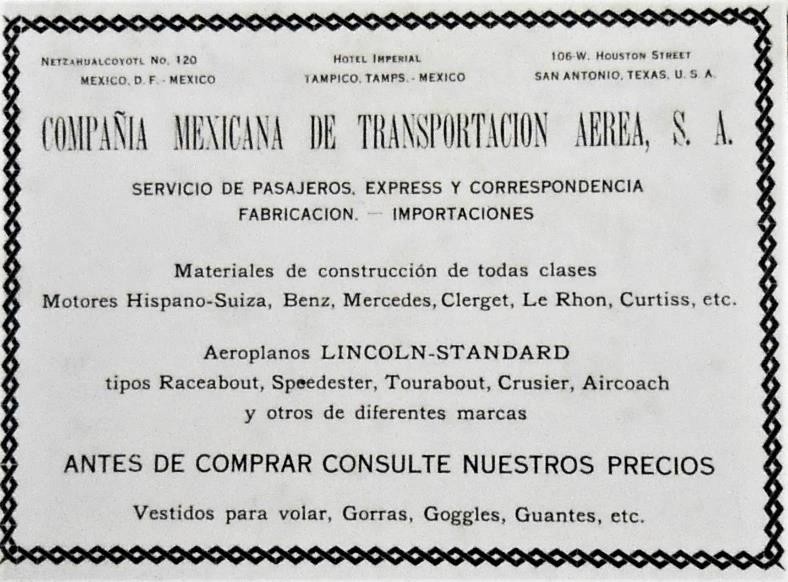 1 Anuncio publicitario de la Compañía Mexicana.jpg Anuncio publicitario de la Compañía Mexicana de Transportación Aérea. Libro: Libro: Mexicana la primera siempre será la primera.