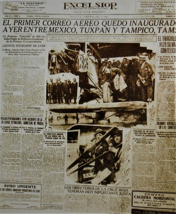 3 Pionera en muchos aspectos Mexicana de Aviación.jpg Pionera en muchos aspectos, Mexicana de Aviación inauguró el correo aéreo en 1928. Libro: Mexicana la primera siempre será la primera.