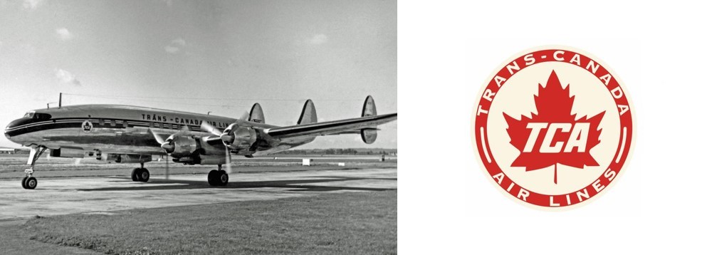 5 Avión tetramotor de la compañía Trans-Canada.jpg Avión tetramotor de la compañía Trans-Canadá Airlines y su logotipo inicial. https://es.wikipedia.org/wiki/Trans_Canada_Airlines y https://sierrahotel.net/products/trans-canada-airlines-vintage-logo