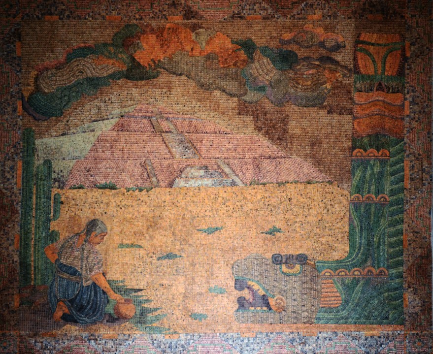 La_Tarasca2.jpg La Tarasca y el Escudo Nacional, dos murales realizados en 1934 por el artista Pablo Magaña con poco más de 82 mil timbres postales. SEPOMEX.
