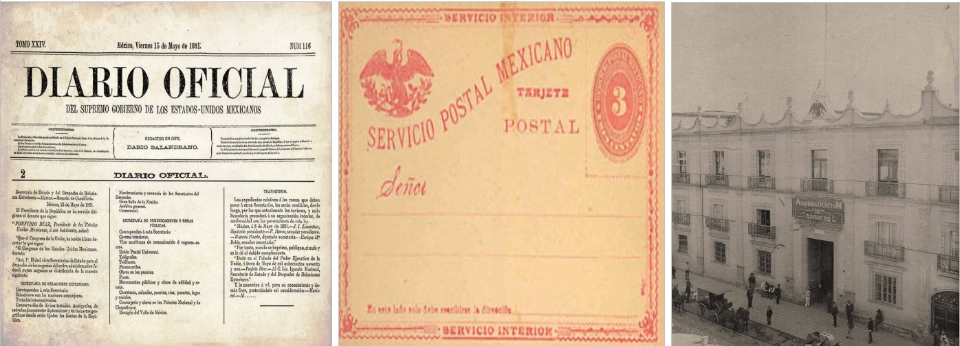 Tras ser creada en 1891 como la séptima secretaría de Estado, la SCOP elevó la Administración de Correos a Dirección General y le asignó como sede, la Cuarta Casa de Correos ubicada en la calle de Moneda, en el centro de la Ciudad de México. Imágenes recuperadas de: El Tiempo y su Memoria.