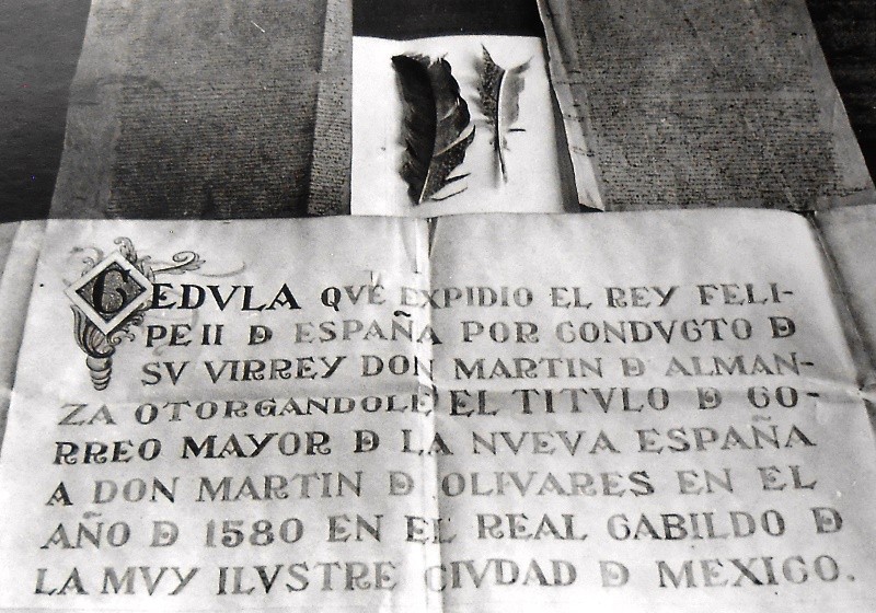 Nombramiento de Correo Mayor a Martín de Olivares (1580), mediante cédula del rey de España Felipe II. SCT.