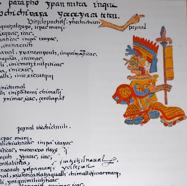 Los paynani y los techialoyan cumplían el servicio de mensajería. Representación del dios Paynal “mensajero divino”. SCT.