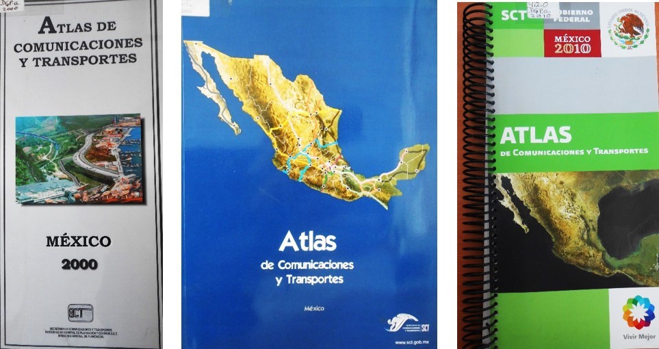 2 En la primera década del siglo XXI la SCT.jpg En la primera década del siglo XXI la SCT continuaba con su labor de difusión al publicar en diversos formatos el Atlas de Comunicaciones y Transportes (2000, 2006 y 2010). Biblioteca de la Dirección General de Servicios Técnicos SICT.