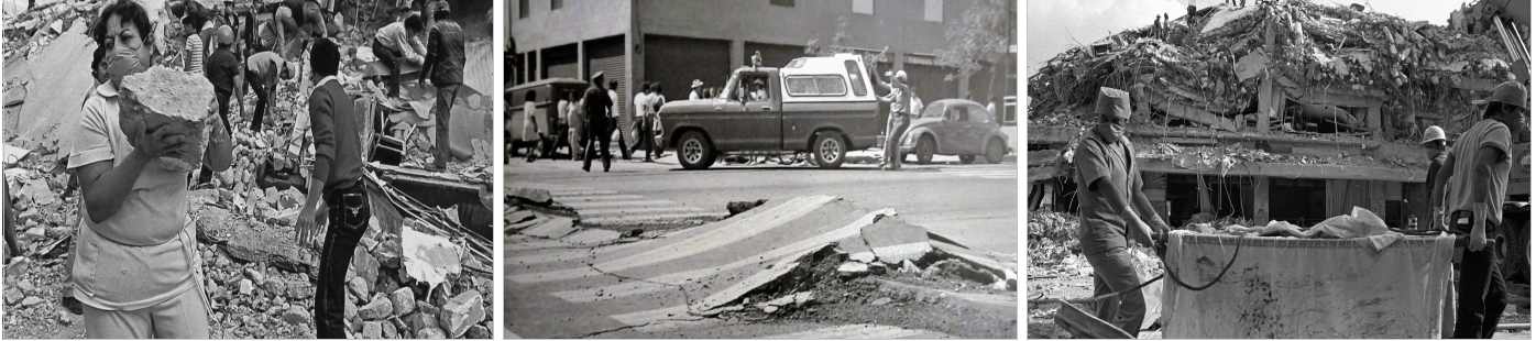 Después de que la tierra crujió, entre el polvo y el silencio, miles de ciudadanos organizaron cadenas humanas para remover escombros y ayudar a quienes necesitaban auxilio. Fotos recuperadas de: UNAM Global.