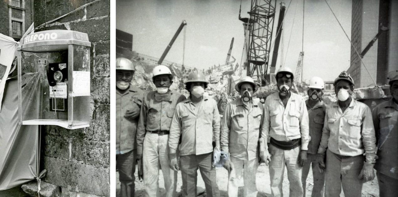 En septiembre de 1985, la red telefónica nacional resultó muy afectada. Por ello, la SCT priorizó la reparación de líneas telefónicas, la liberación del servicio público y gratuito de telefonía, con el fin de enlazar a México dentro y fuera de sus fronteras en el menor tiempo posible. Fotos recuperadas de: El Universal y el AGN.