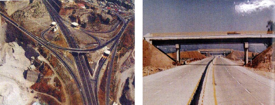 15 Distribuidor Chamapa.jpg Distribuidor Chamapa en construcción. Carretera federal Pirámides-Tulancingo construida con pavimento de concreto hidráulico. Libro: XXX Aniversario de los Centros SCT. SCT.
