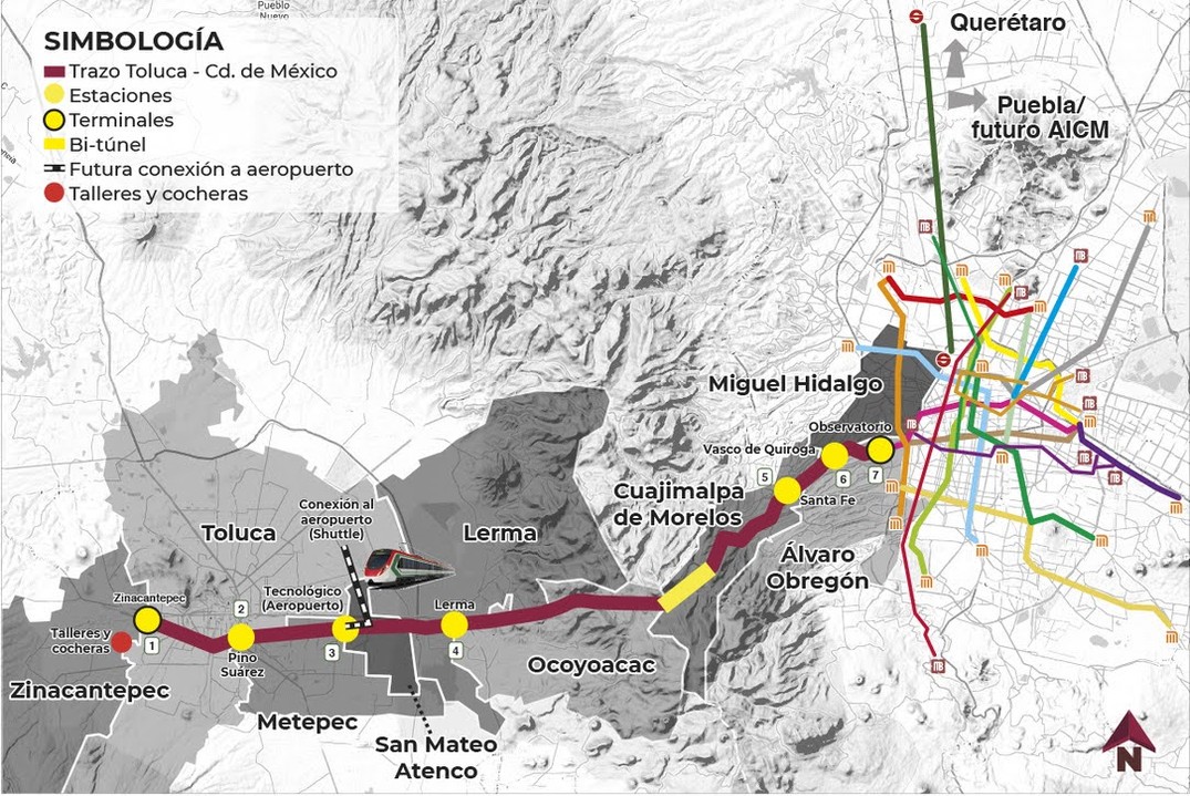 Trazo del recorrido del Tren Interurbano con las siete estaciones finales entre el Estado de México y la ciudad capital. http://sct.gob.mx/index.php?id=4119