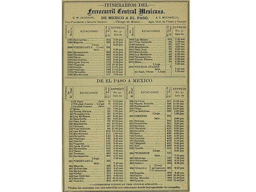 5 Itinerario de la ruta el Ferrocarril Central MARCOS.jpg Itinerario de la ruta el Ferrocarril Central, sus horarios de salida y su distancia en millas. http://elsenordelhospital.blogspot.com/2013/01/1890-el-ferrocarril-central-mexicano-en.html