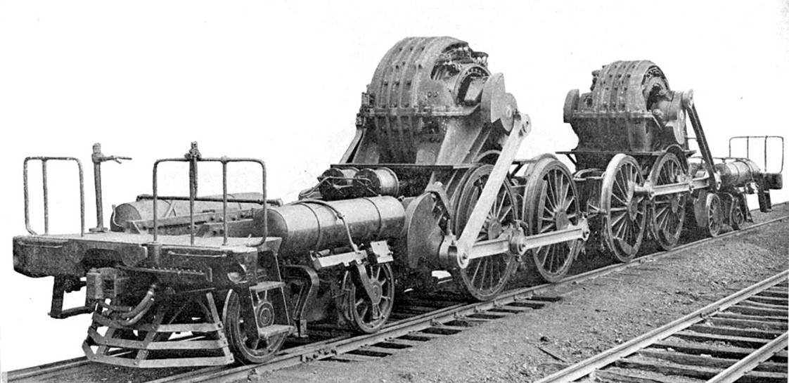 Imagen de la locomotora eléctrica PRR DD1 con sus motores de tracción y sin la carrocería. https://es.wikipedia.org/wiki/Motor_de_tracci%C3%B3n#/media/Archivo:PRR_DD1_running_gear.jpg