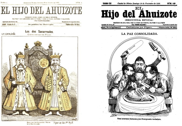 5 Dirigido por Daniel Cabrera.jpg Dirigido por Daniel Cabrera, El Hijo del Ahuizote criticó a los gobiernos de Sebastián Lerdo de Tejada y de Porfirio Díaz bajo el riesgo de perder sus posesiones y su libertad. Fotos recuperadas de: El Hijo del Ahuizote.