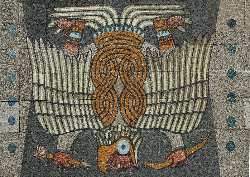 Cuauhtémoc en la base del mural Los Aztecas.jpg Cuauhtémoc en la base del mural Los Aztecas. SCT.
