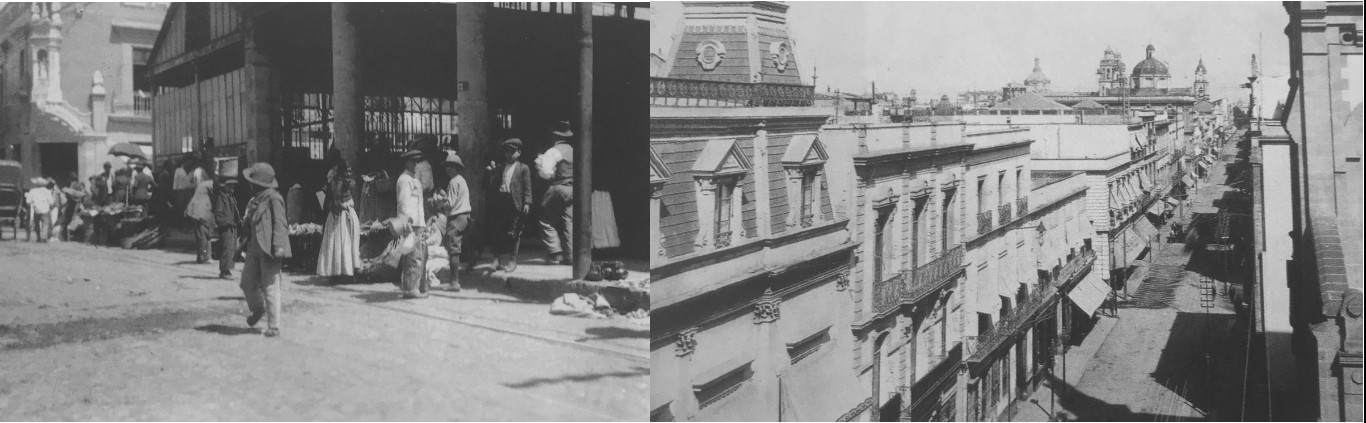 Una de las funciones esenciales del transporte consistió en enlazar a los centros urbanos con los puntos principales de abasto y consumo, como el barrio de La Merced. Fotos recuperadas del libro: Historia de la vida cotidiana en México.